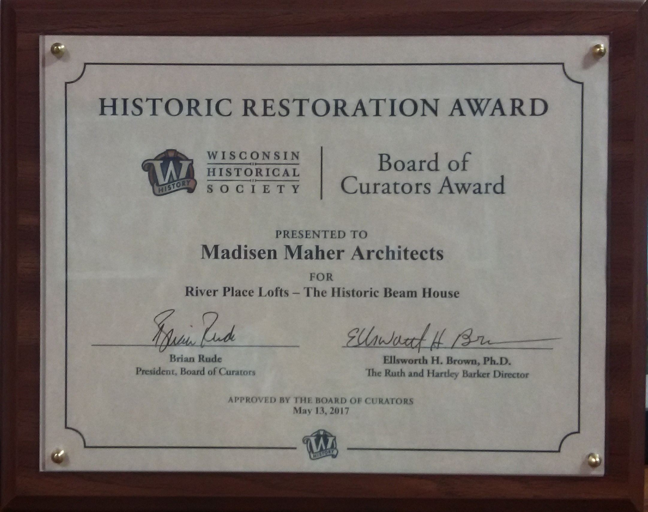 Mma Accepts Historic Restoration Award From Wisconsin Historical
